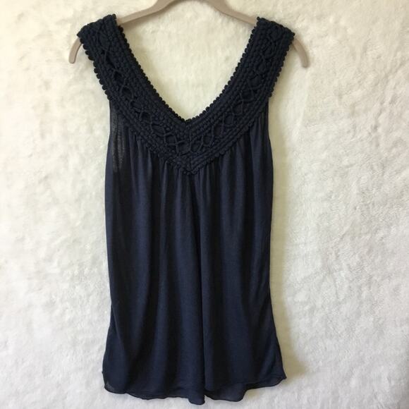 Matty M Navy Crochet Design Sleeveless Top - Picture 1 of 9